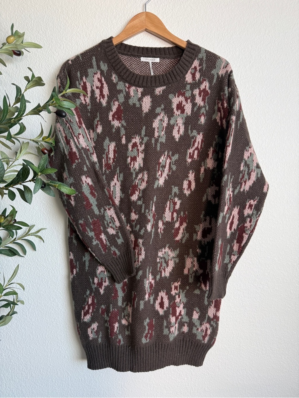 NWOT Stitchdrop Brown Floral Boho Chic Soft Women’s Cozy Oversized Sweater Dress